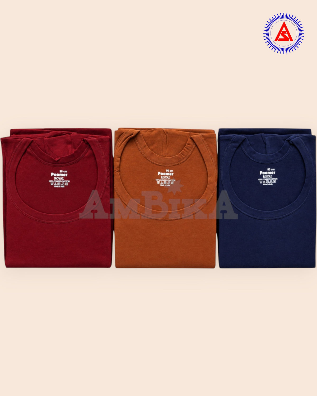 Poomer men's half-sleeve cotton baniyan vest pack of three assorted colours