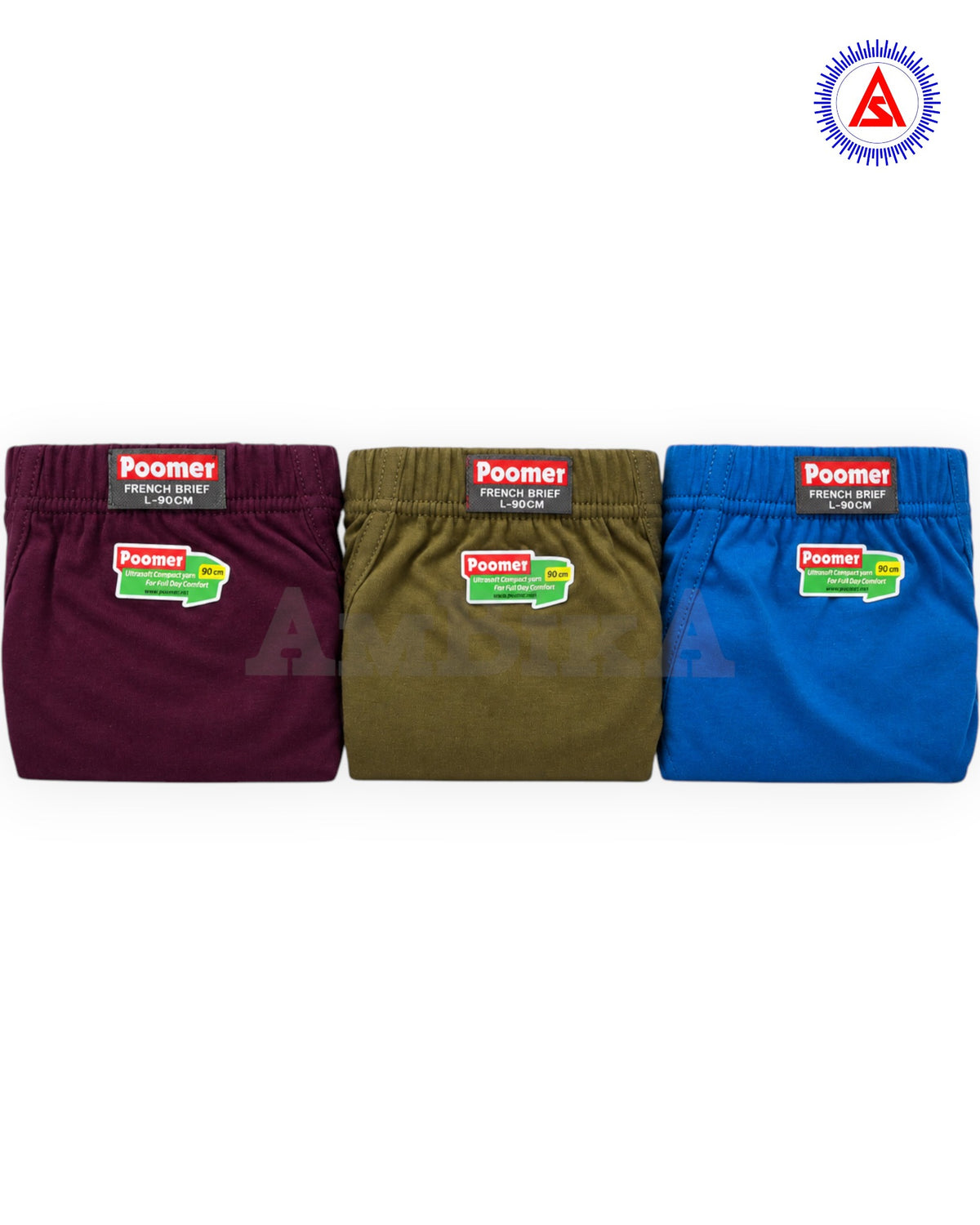 Poomer IE briefs folded in burgundy olive and blue