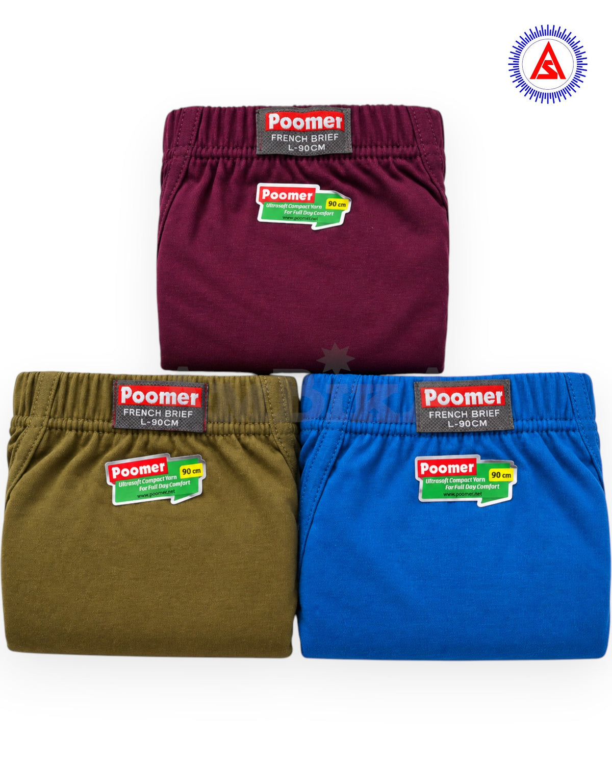 Poomer inner elastic briefs folded three piece pack