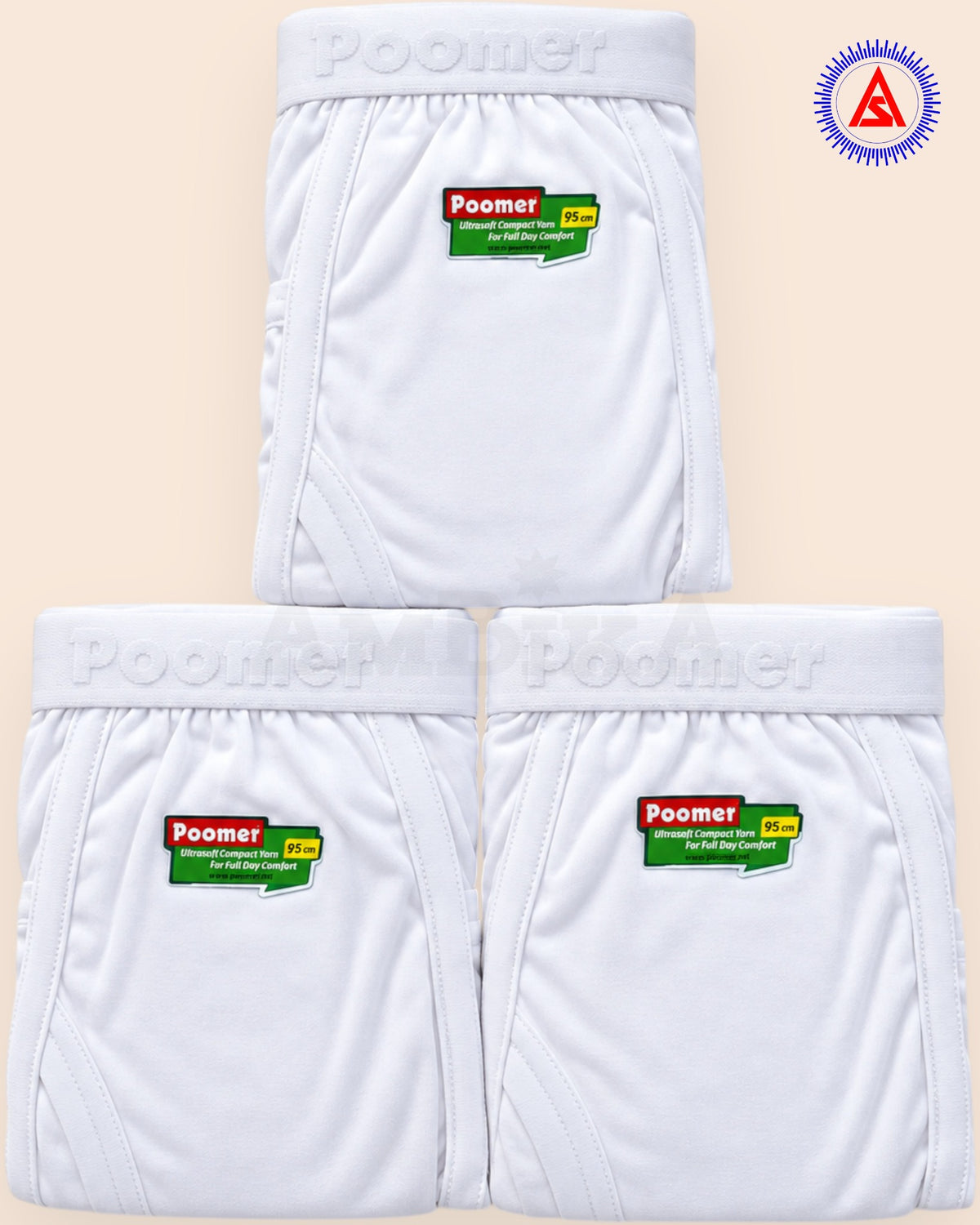 Poomer white trunks pack of three folded view