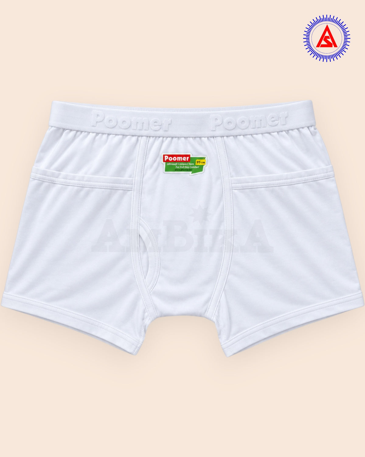 Poomer Liberty white pocket trunk front detail