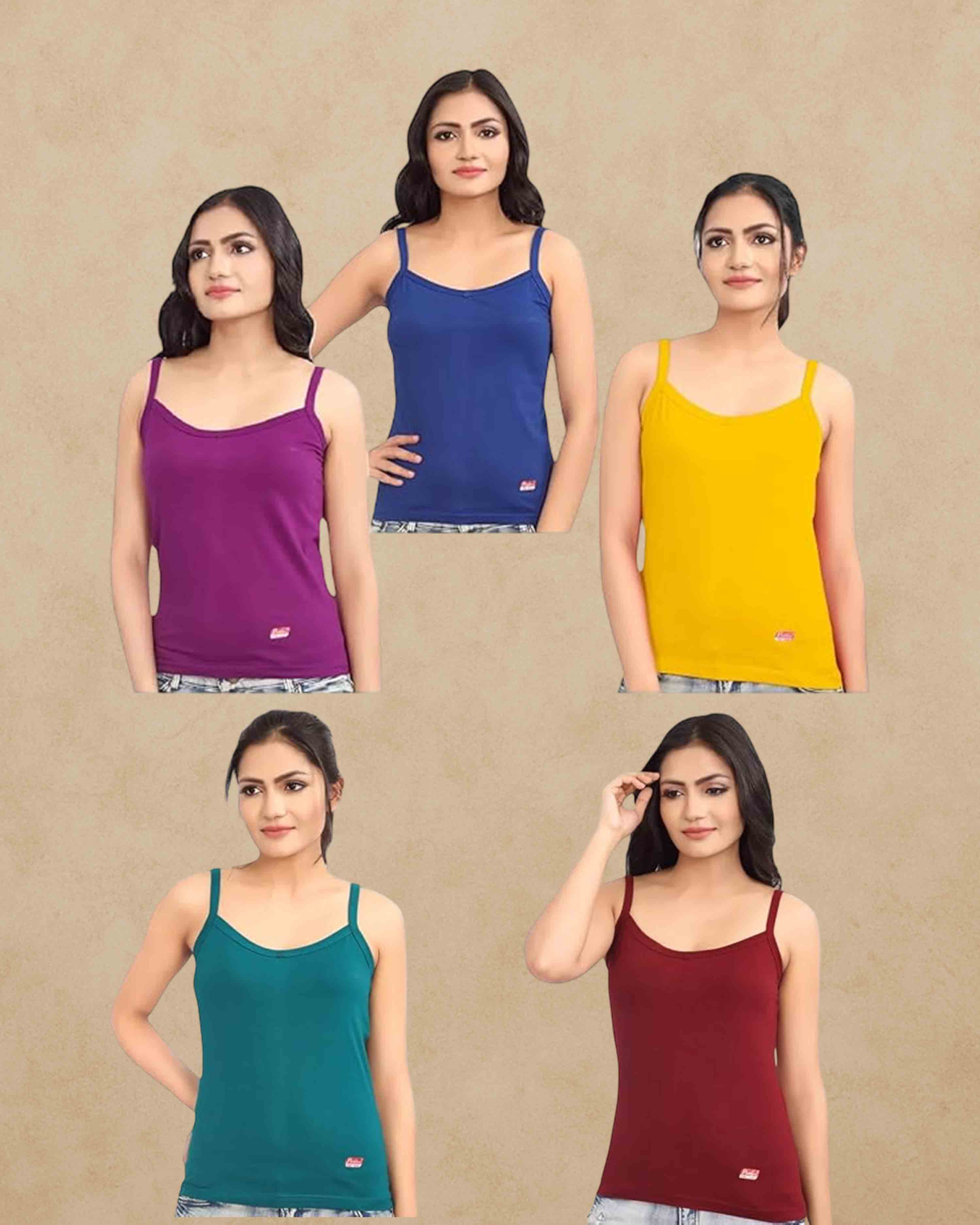 Prithvi® Rose Slip for Girls & Women's/Camisole - Pack of 5# Multicolour # Premium Wear # Colour May Vary #