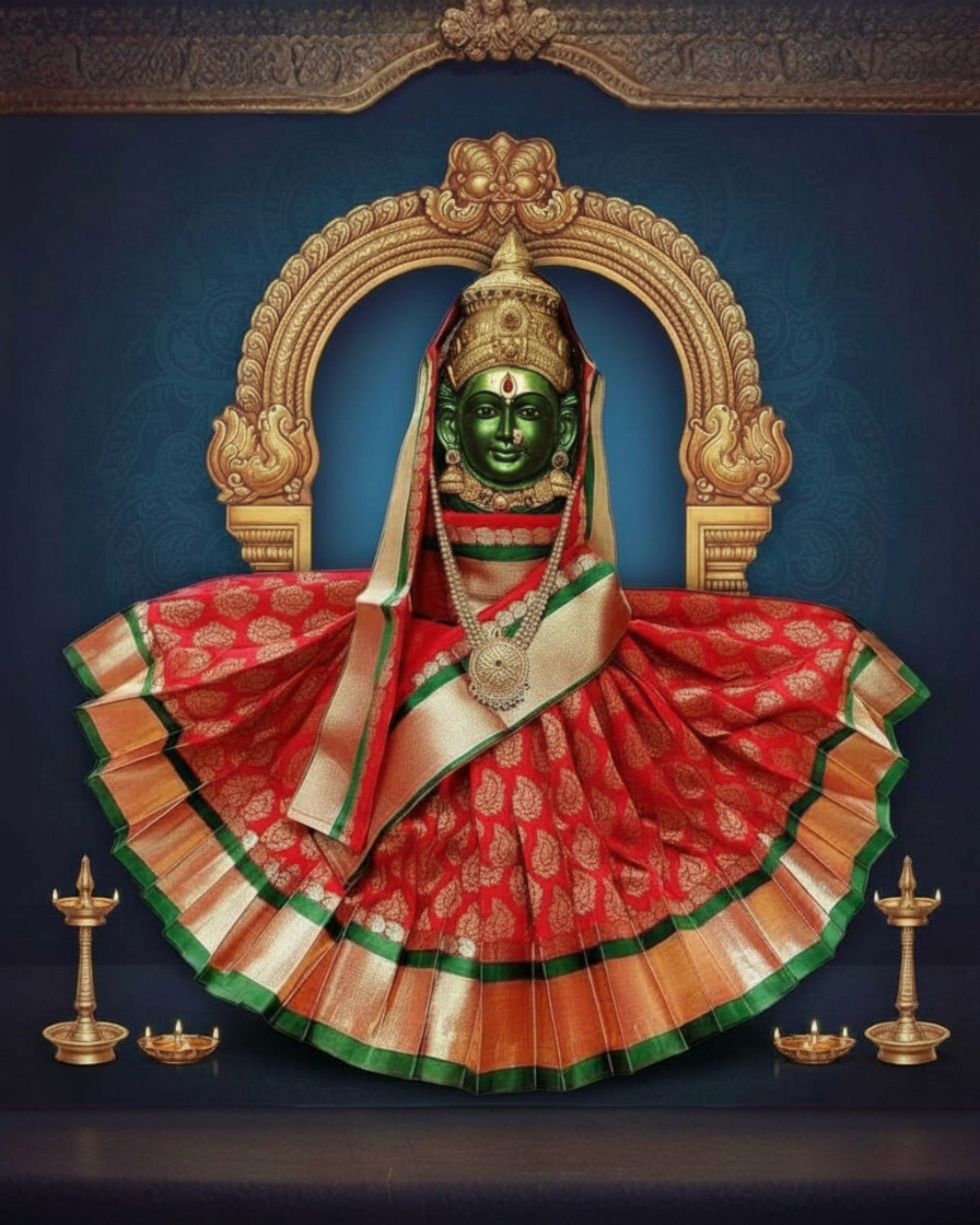 Amman Pavadai Dress Art Silk Cloth Rani Chunri - (9 to 9 Inch), MATA Rani Poshak, Maa Laxmi, Durga, Saraswati, Radha Chunri Patka and Lehenga, Ghagra Dress