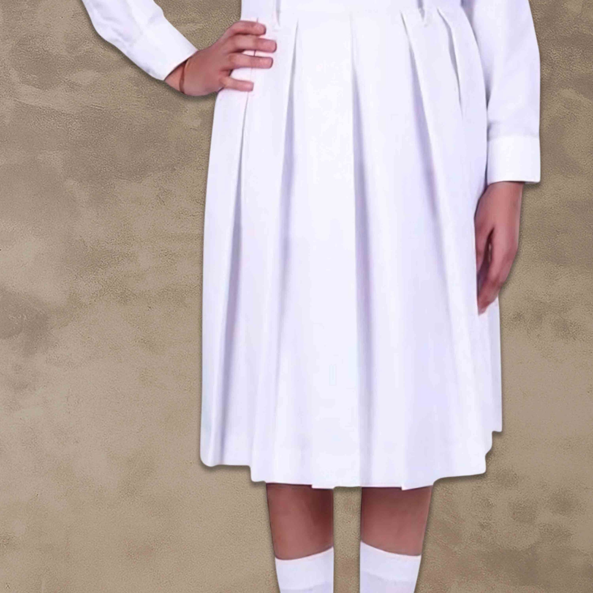 Girls Terrycot One Side Pleated Skirt, Girl's Skirt School Uniform , White Skirt