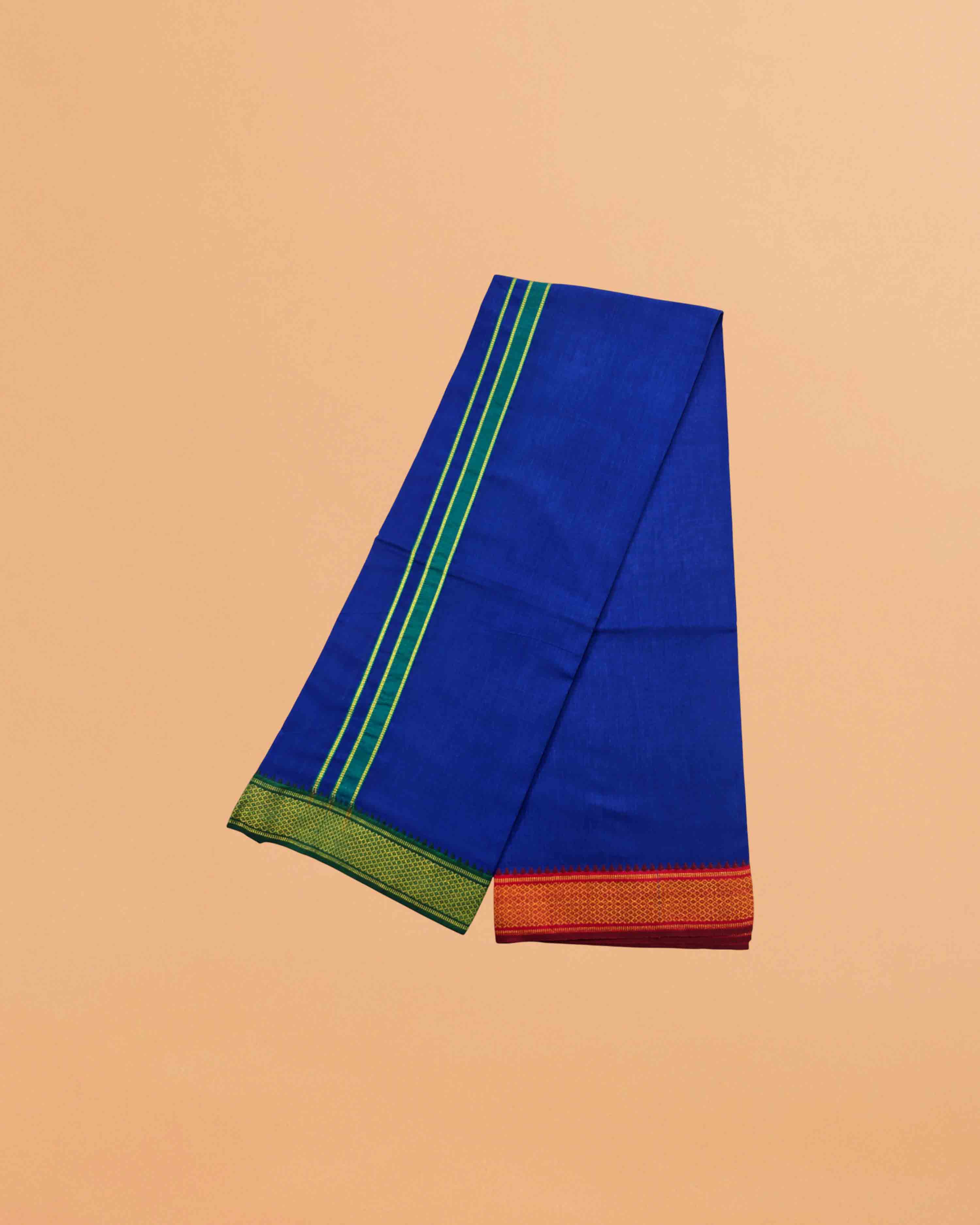 Cotton Dhoti and Angavastram Set (COLOR, Size:Length:73 inch X 185 cm, Width:47inhc X 120 cm) (1 Dhoti + 1 Angavastram) Pack of 2 Piece- blue