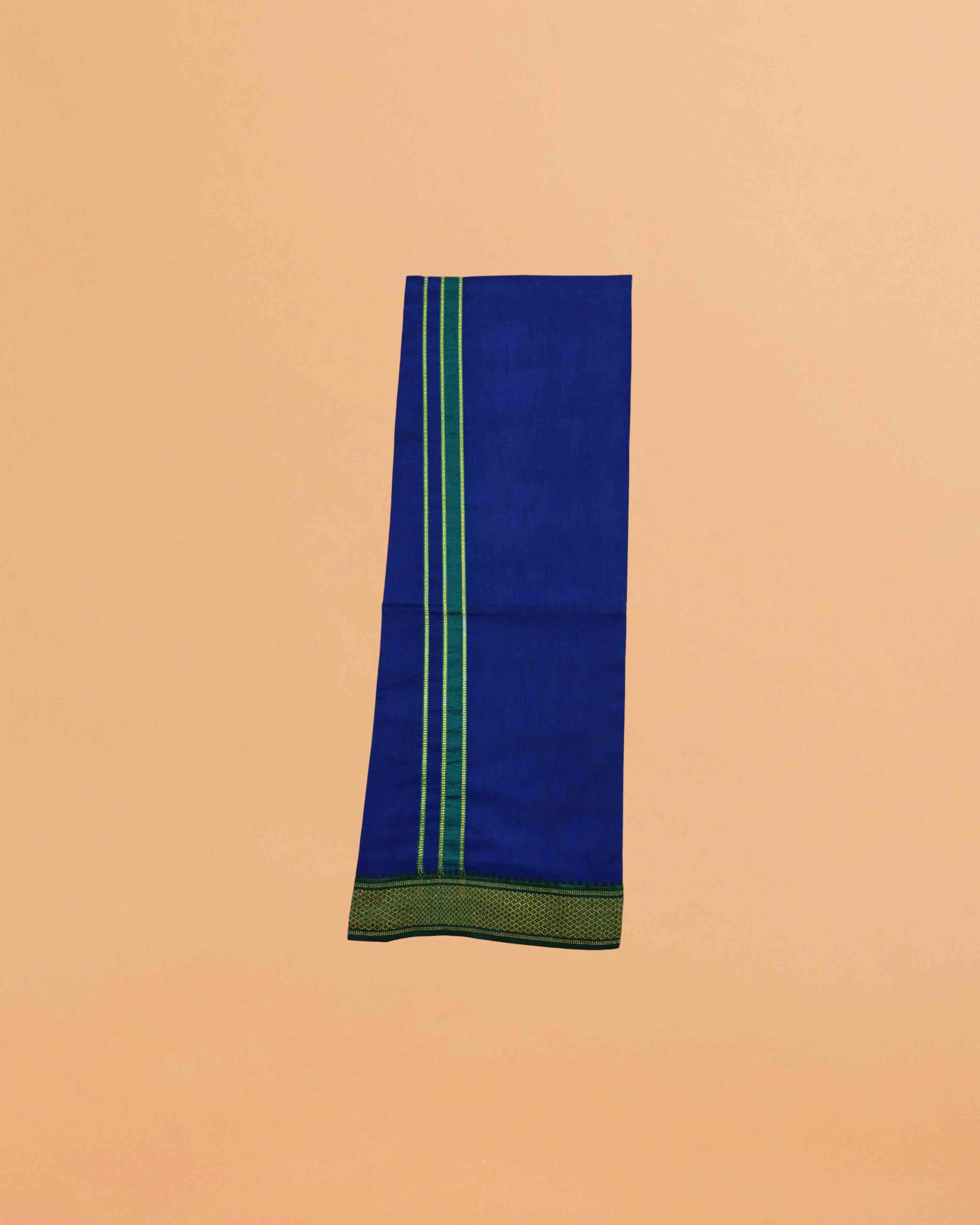 Cotton Dhoti and Angavastram Set (COLOR, Size:Length:73 inch X 185 cm, Width:47inhc X 120 cm) (1 Dhoti + 1 Angavastram) Pack of 2 Piece- blue