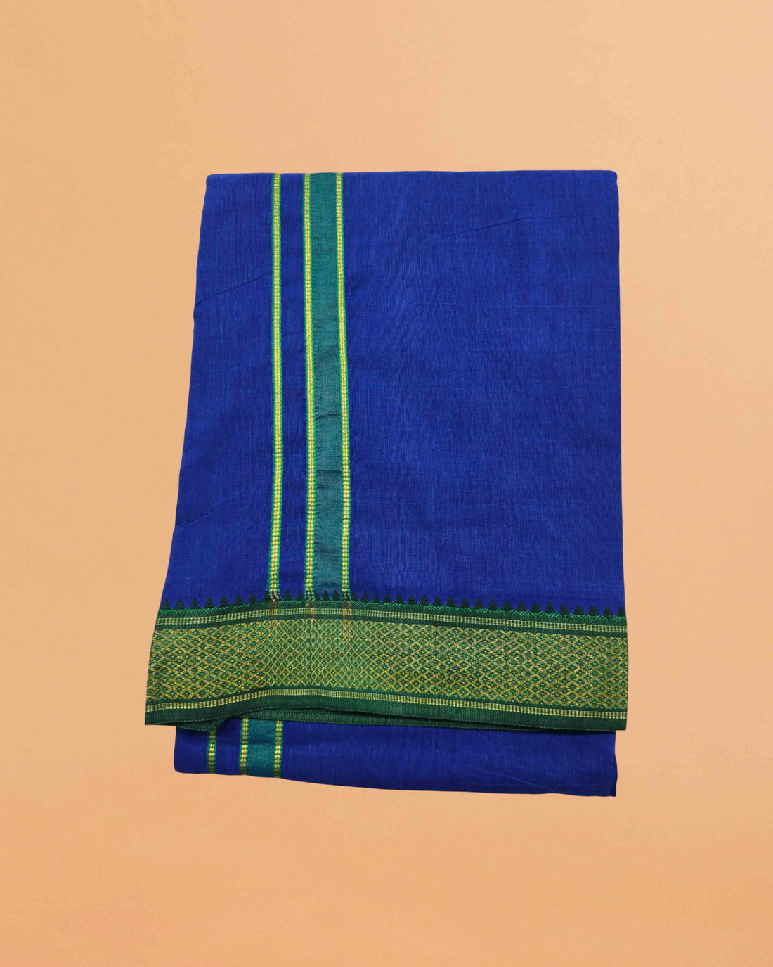 Cotton Dhoti and Angavastram Set (COLOR, Size:Length:73 inch X 185 cm, Width:47inhc X 120 cm) (1 Dhoti + 1 Angavastram) Pack of 2 Piece- blue
