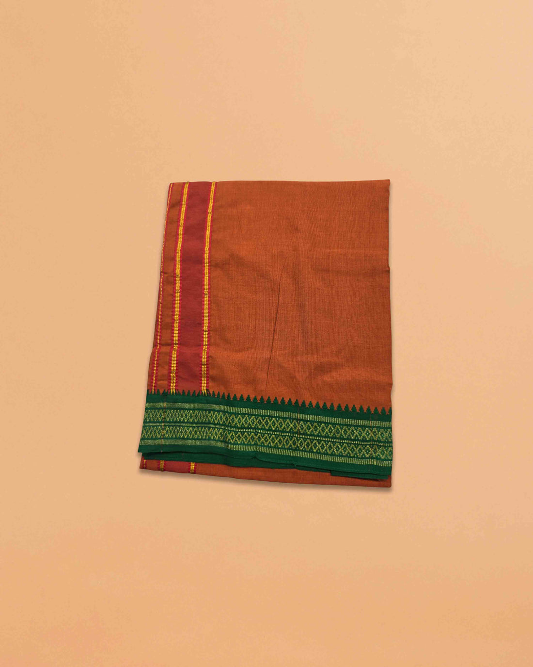 Cotton Dhoti and Angavastram Set (COLOR, Size:Length:73 inch X 185 cm, Width:47inhc X 120 cm) (1 Dhoti + 1 Angavastram) Pack of 2 Piece- kaavi