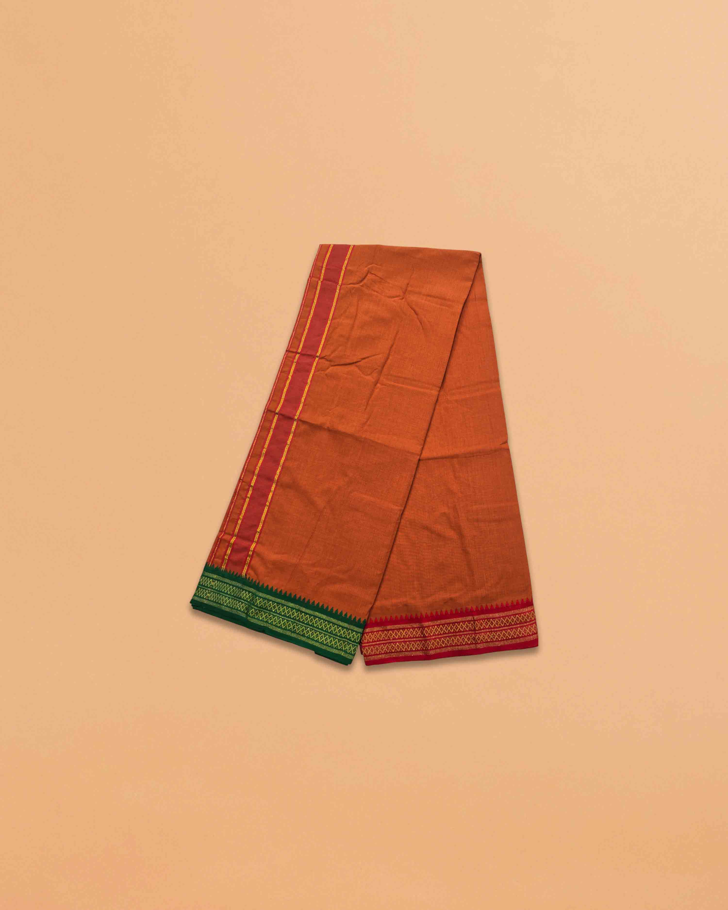 Cotton Dhoti and Angavastram Set (COLOR, Size:Length:73 inch X 185 cm, Width:47inhc X 120 cm) (1 Dhoti + 1 Angavastram) Pack of 2 Piece- kaavi