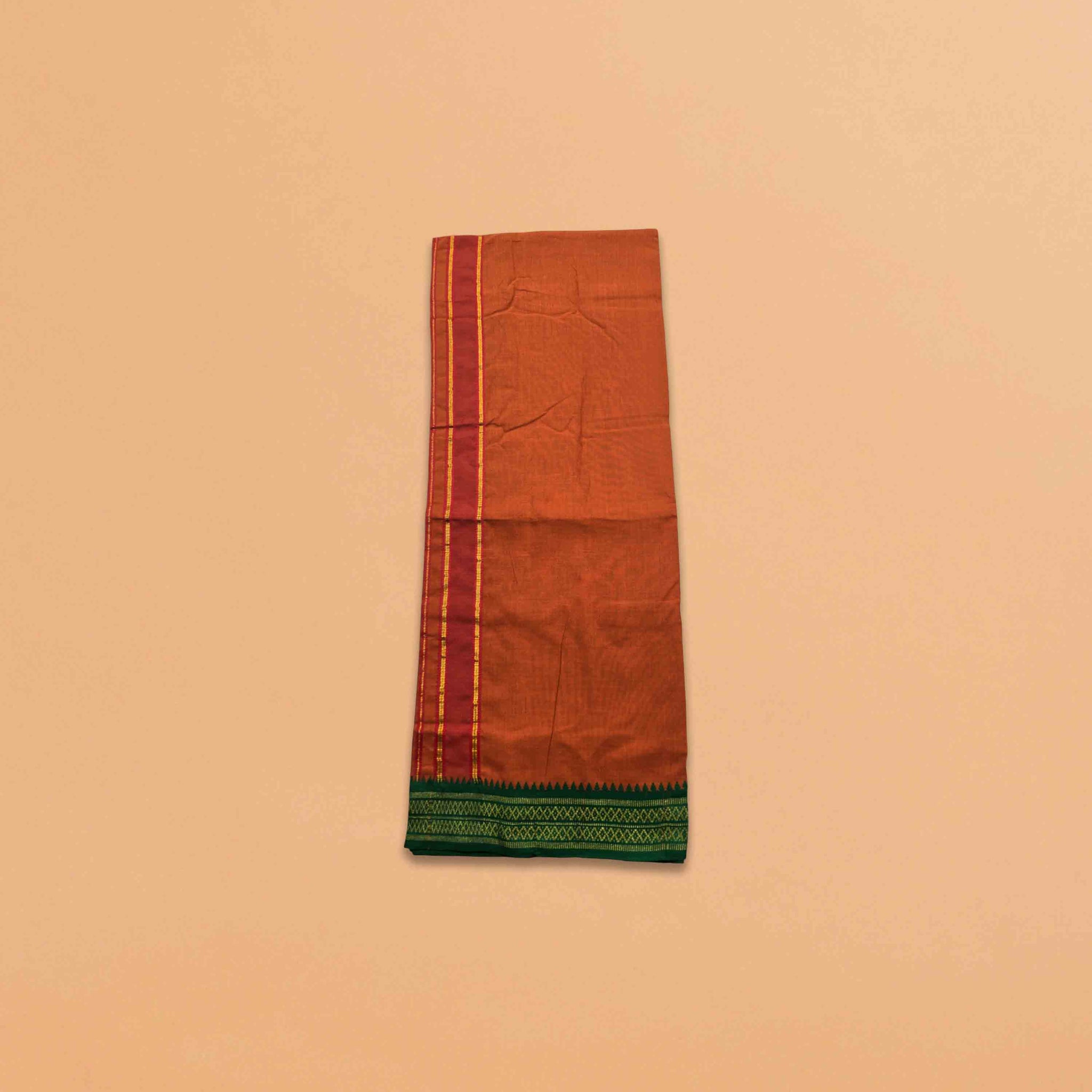 Cotton Dhoti and Angavastram Set (COLOR, Size:Length:73 inch X 185 cm, Width:47inhc X 120 cm) (1 Dhoti + 1 Angavastram) Pack of 2 Piece- kaavi
