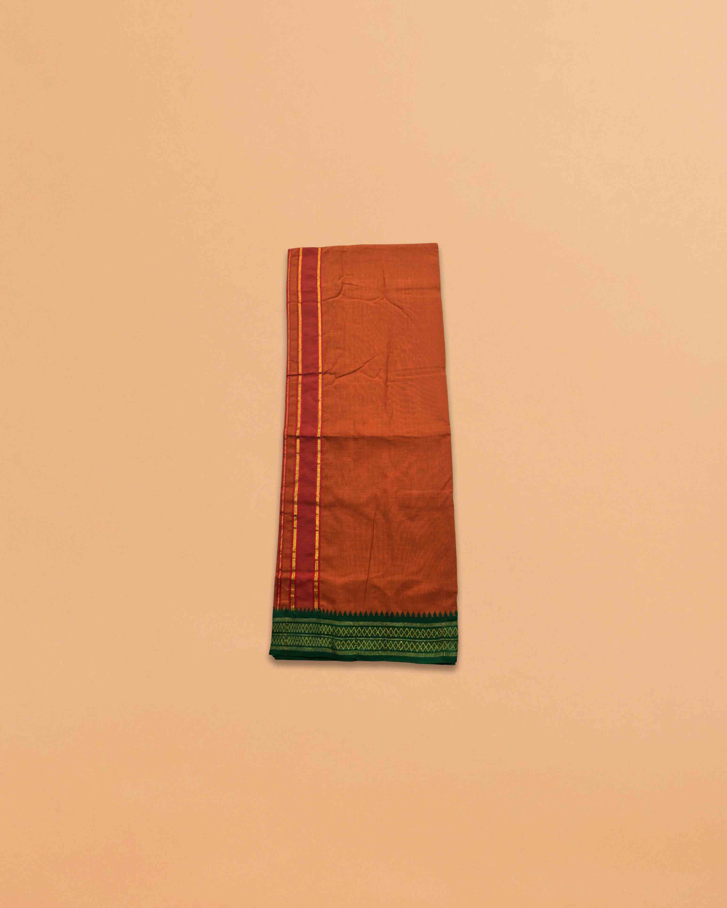Cotton Dhoti and Angavastram Set (COLOR, Size:Length:73 inch X 185 cm, Width:47inhc X 120 cm) (1 Dhoti + 1 Angavastram) Pack of 2 Piece- kaavi