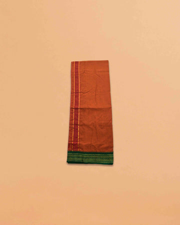 Cotton Dhoti and Angavastram Set (COLOR, Size:Length:73 inch X 185 cm, Width:47inhc X 120 cm) (1 Dhoti + 1 Angavastram) Pack of 2 Piece- kaavi