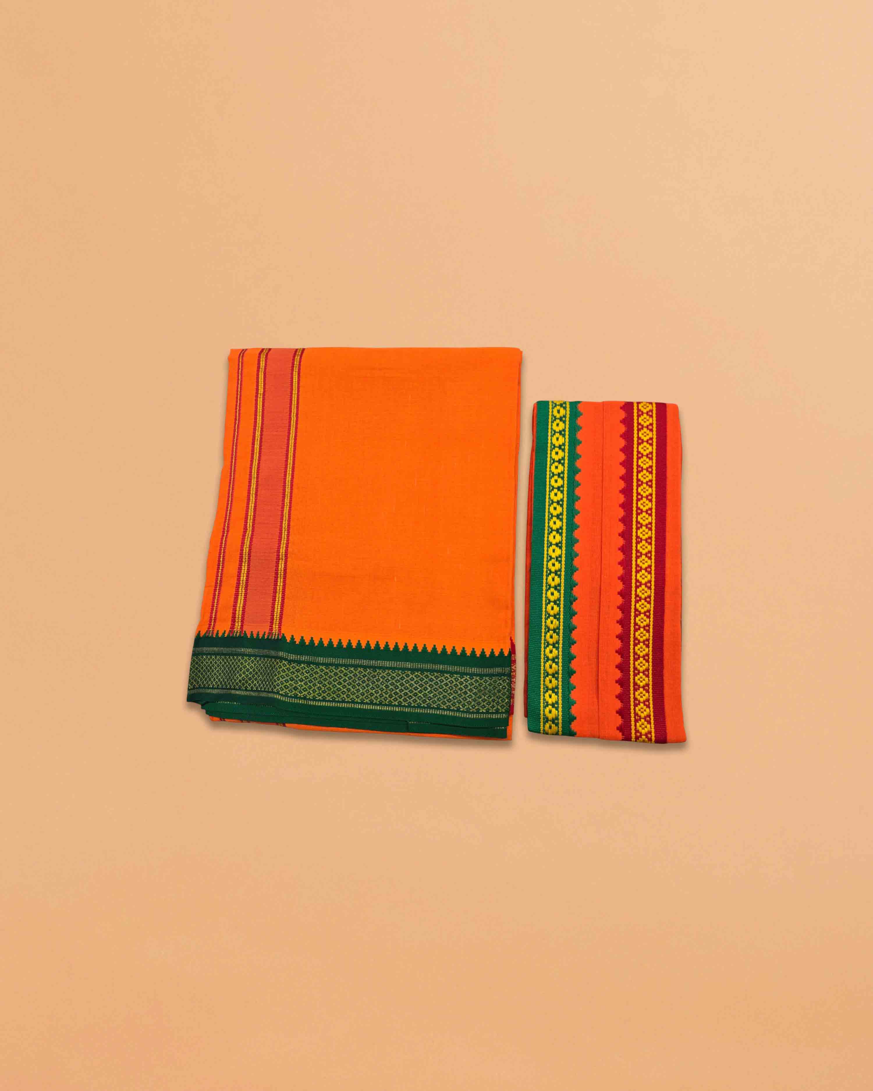 Men's Cotton Dhoti and Angavastram Set (COLOR, Size:Length:73 inch X 185 cm, Width:47inhc X 120 cm) (1 Dhoti + 1 Angavastram) Pack of 2 Piece