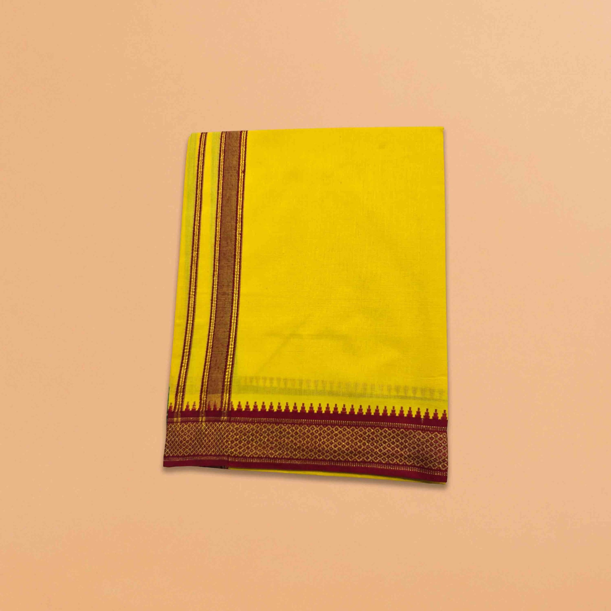 Cotton Dhoti and Angavastram Set (COLOR, Size:Length:73 inch X 185 cm, Width:47inhc X 120 cm) (1 Dhoti + 1 Angavastram) Pack of 2 Piece - Mango yellow