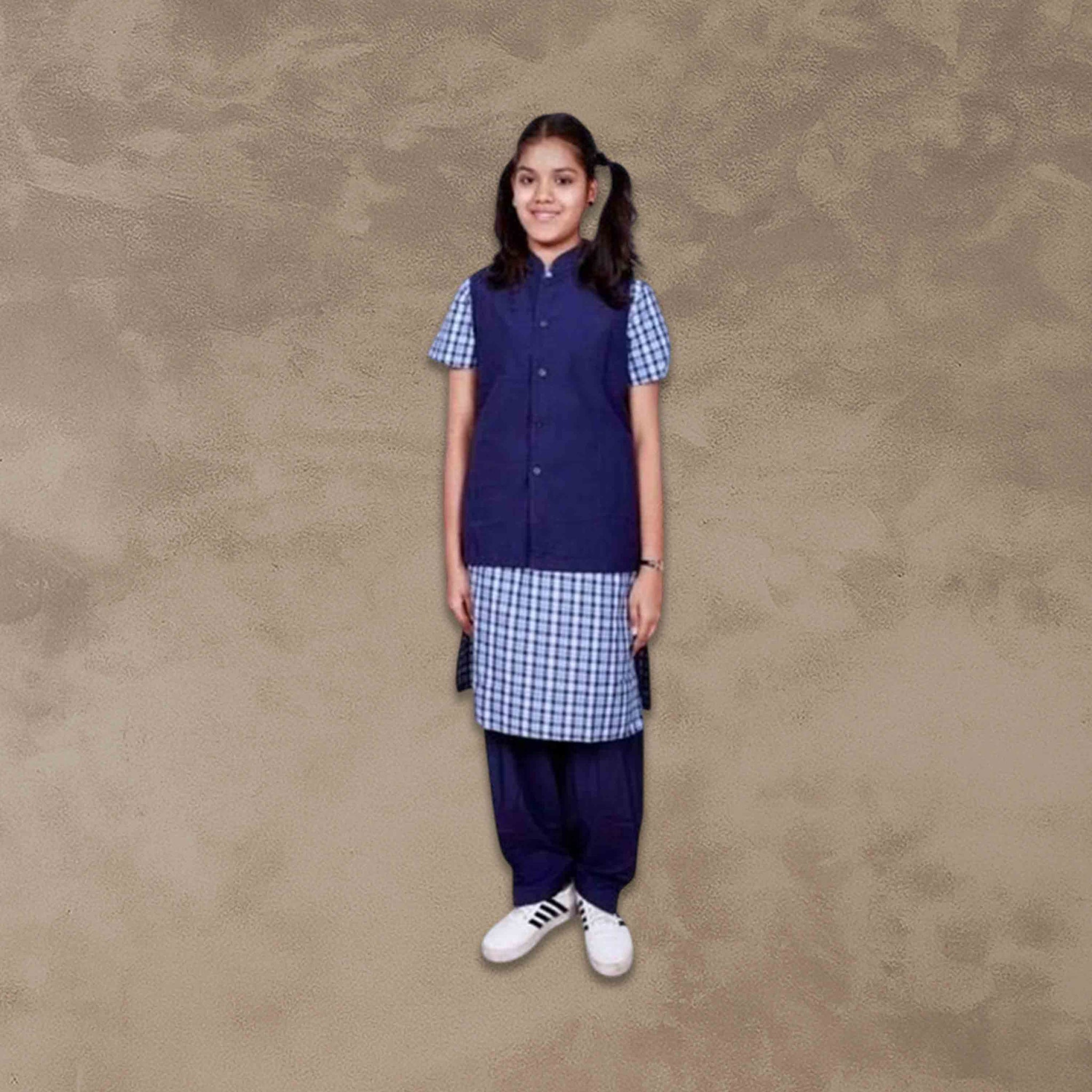 Girls School Uniform Kamiz, Jacket With Chudidhar | Readymade Stitched, Regular Fit for Girls - Blue