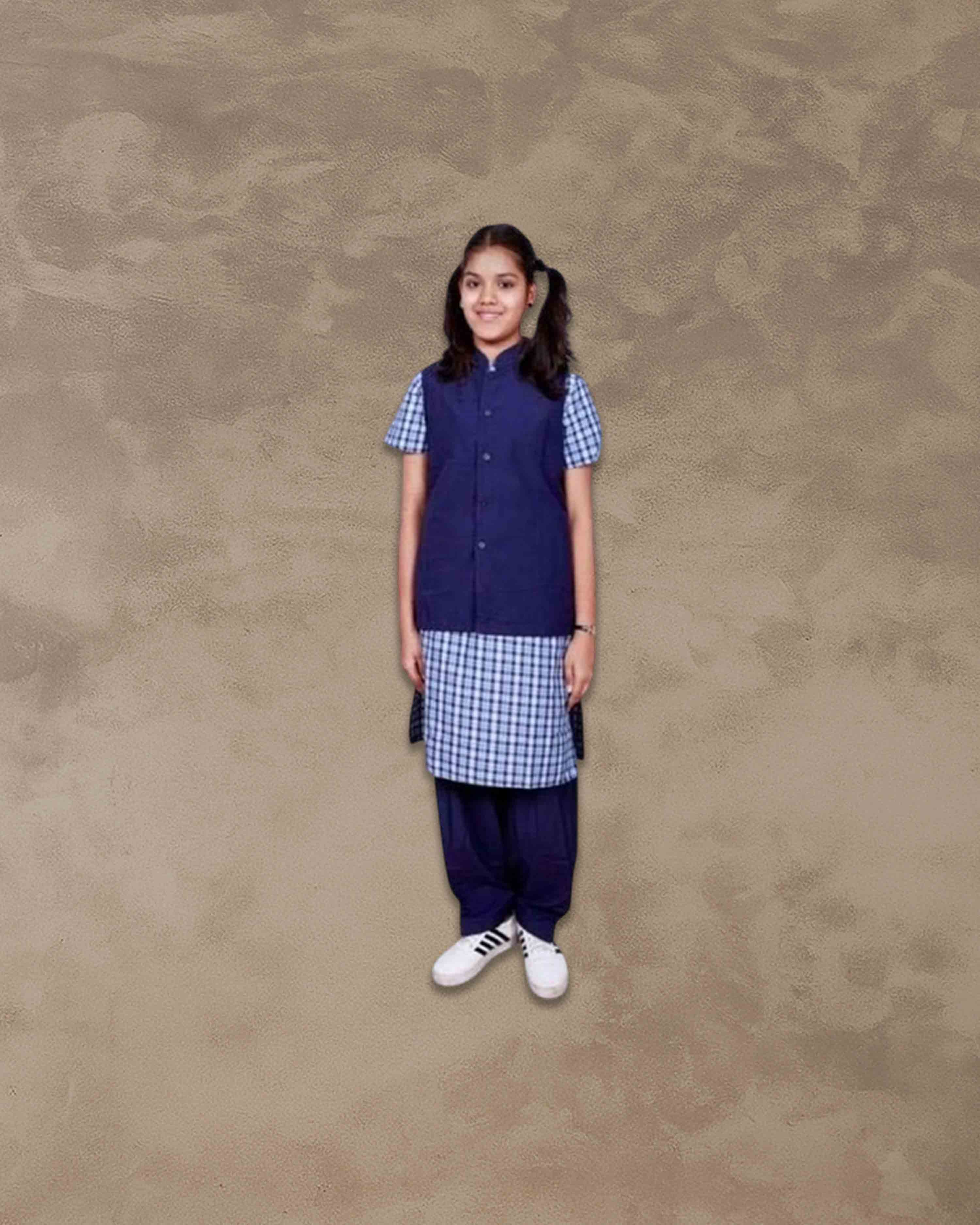 Girls School Uniform Kamiz, Jacket With Chudidhar | Readymade Stitched, Regular Fit for Girls - Blue