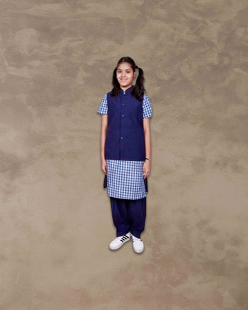 Girls School Uniform Kamiz, Jacket With Chudidhar | Readymade Stitched, Regular Fit for Girls - Blue