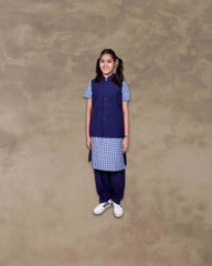 Girls School Uniform Kamiz, Jacket With Chudidhar | Readymade Stitched, Regular Fit for Girls - Blue
