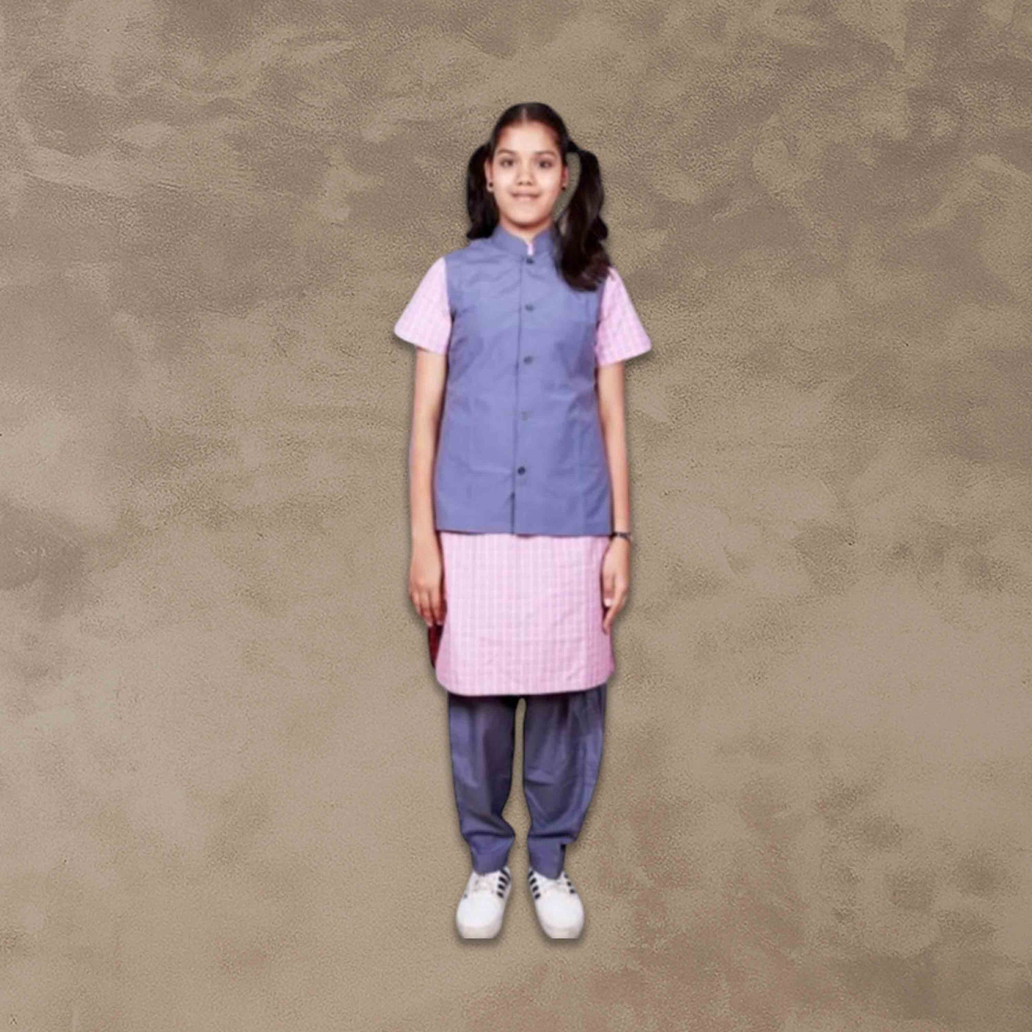 Girls School Uniform Kamiz, Jacket With Chudidhar | Readymade Stitched, Regular Fit for Girls - Pink