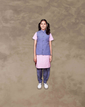 Girls School Uniform Kamiz, Jacket With Chudidhar | Readymade Stitched, Regular Fit for Girls - Pink