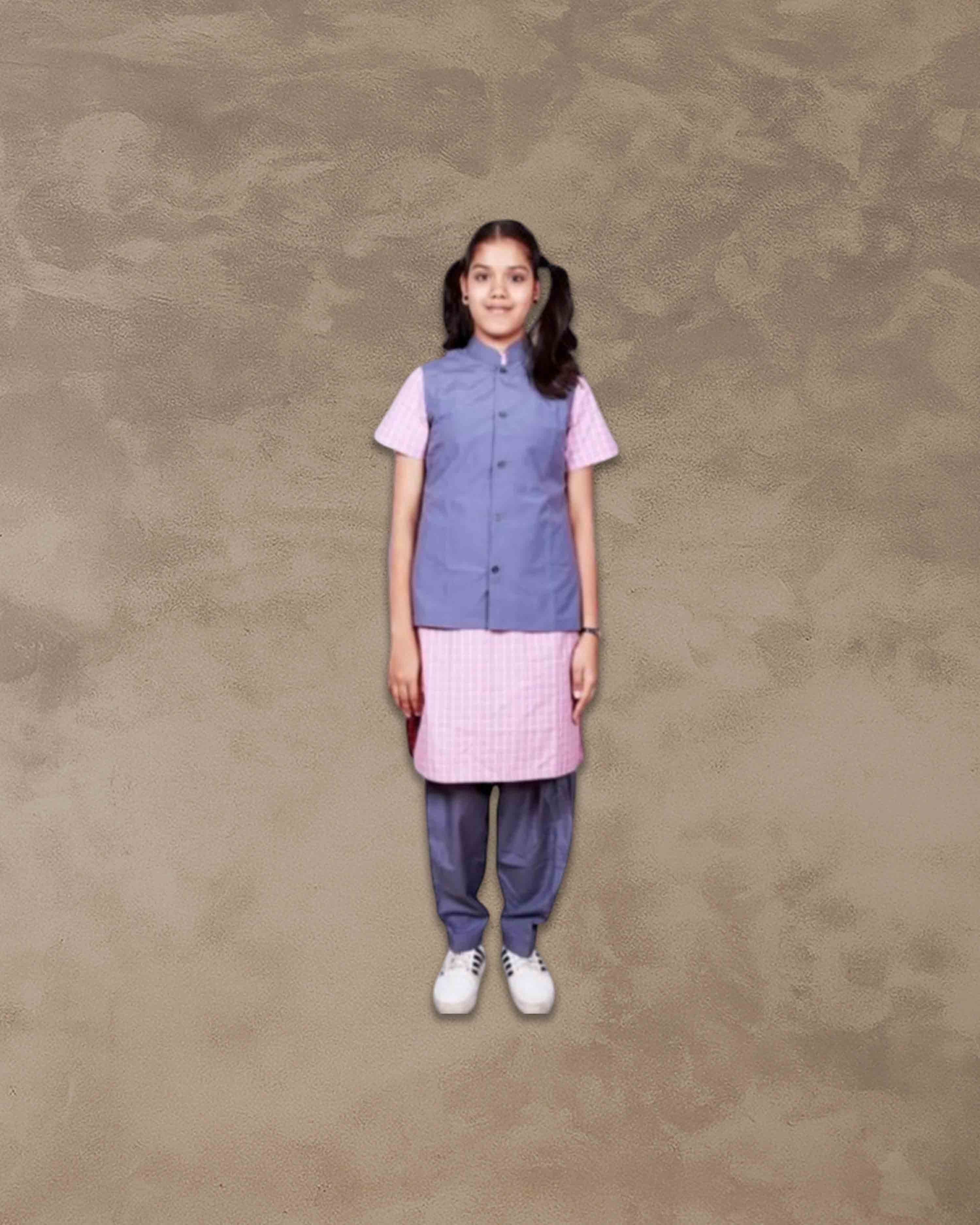 Girls School Uniform Kamiz, Jacket With Chudidhar | Readymade Stitched, Regular Fit for Girls - Pink