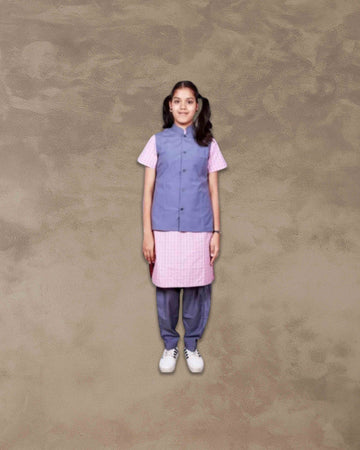 Girls School Uniform Kamiz, Jacket With Chudidhar | Readymade Stitched, Regular Fit for Girls - Pink