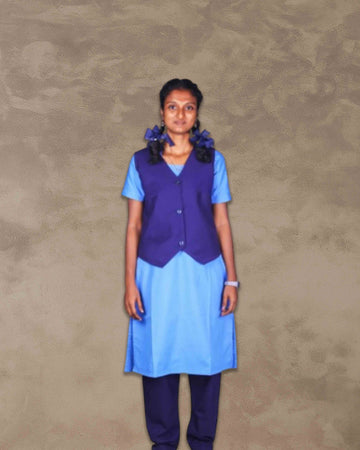 Girls School Uniform Kamiz, Jacket With Chudidhar | Readymade Stitched, Regular Fit for Girls - Navy blue