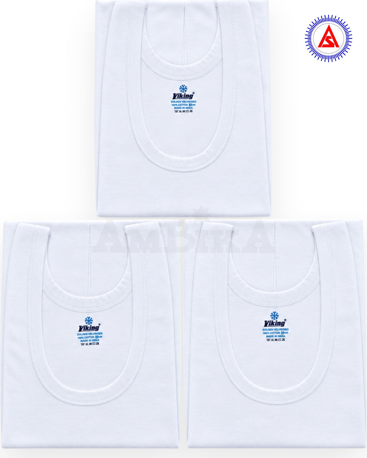 Viking Golden Velverised white cotton sleeveless vests pack of 3