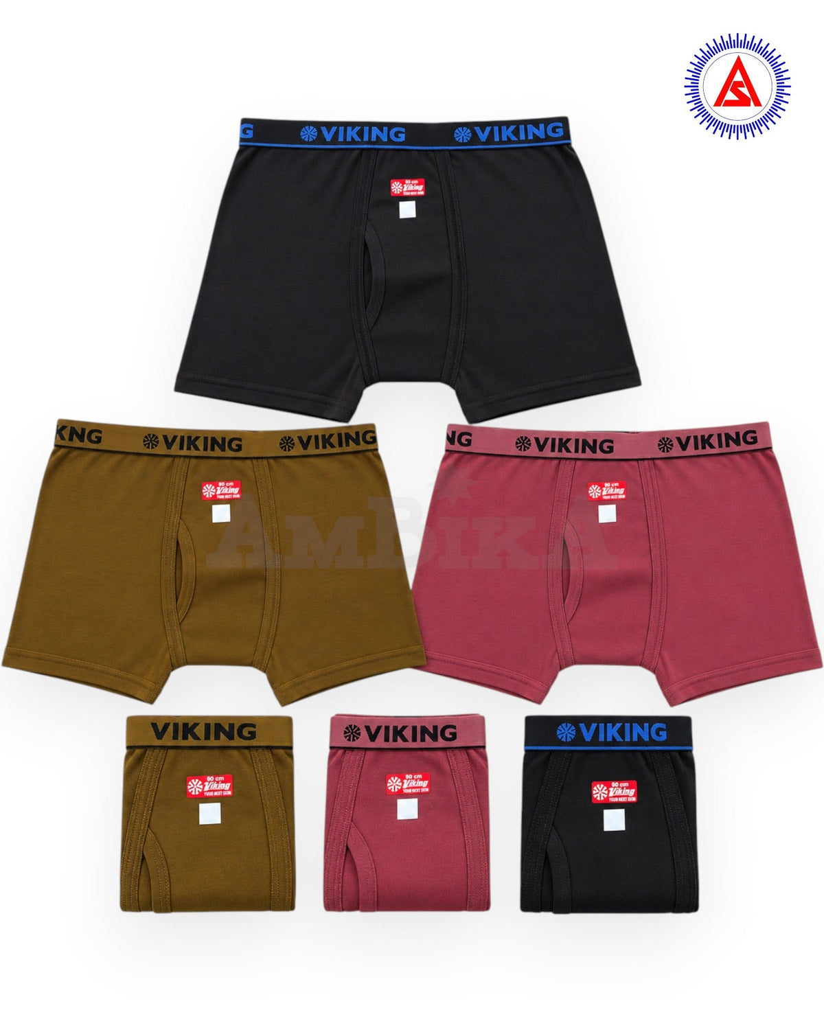 Viking Manford premium cotton trunk for men in black with blue waistband