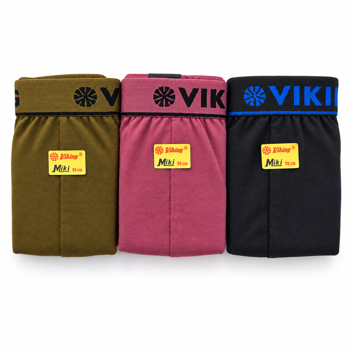 Viking Miki briefs folded in olive, rose and charcoal