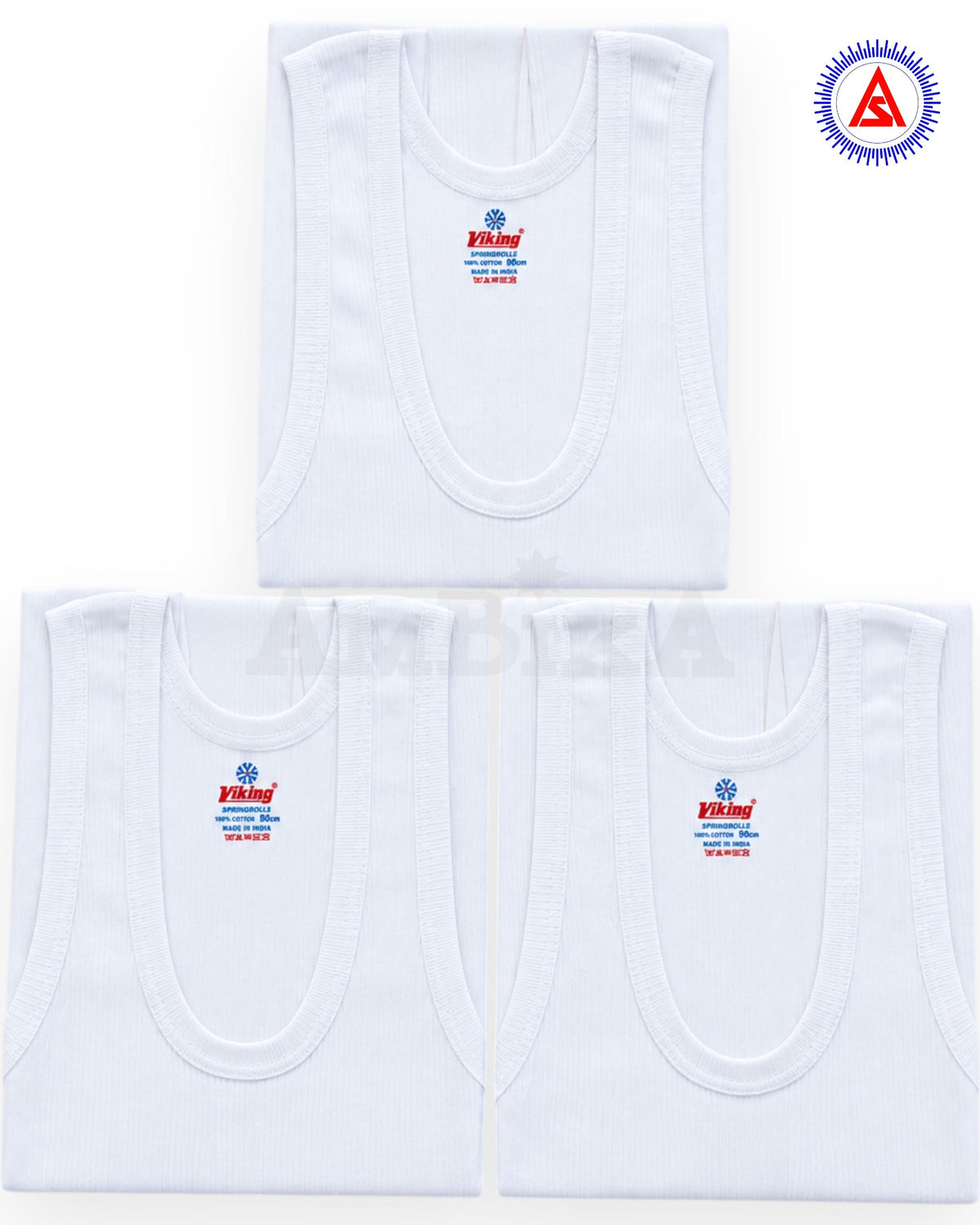Viking Spring Roll white ribbed cotton vest pack of three