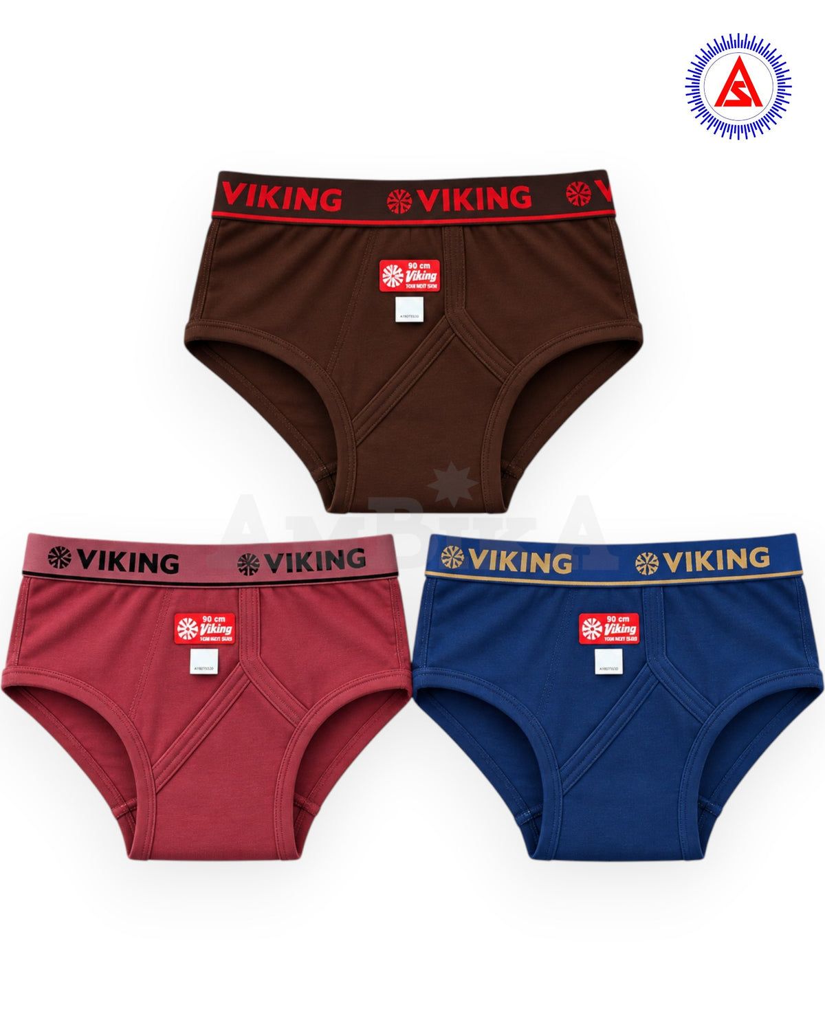 Viking Stretchcot men's briefs assorted pack of three in brown, maroon and navy