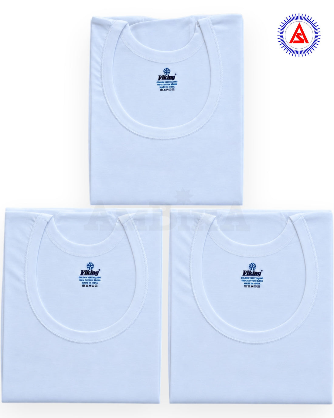 Viking white half sleeve banians pack of three