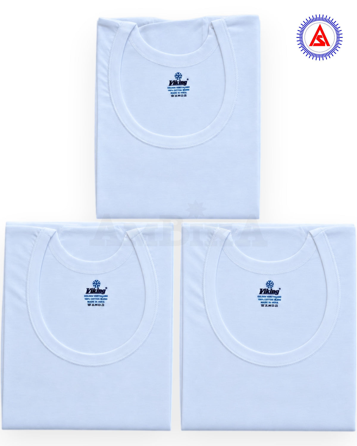 Viking white half sleeve banians pack of three