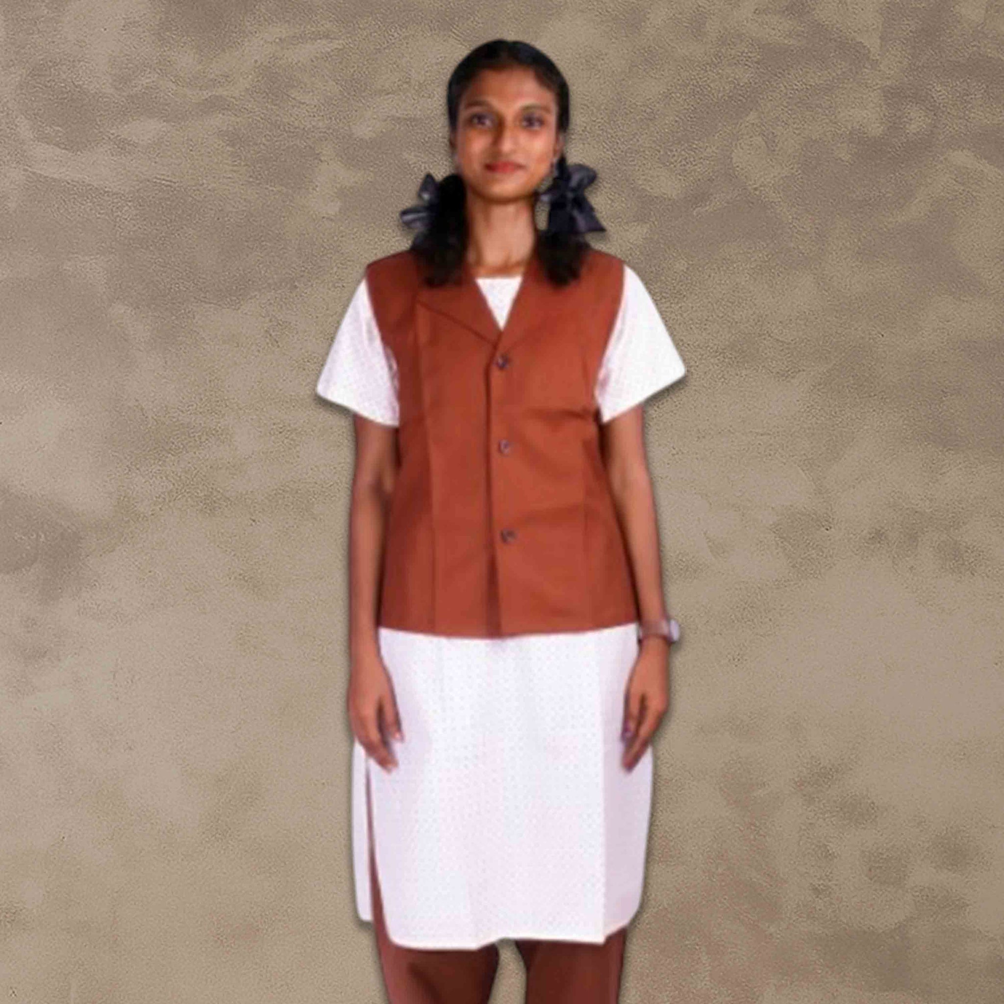 Girls School Uniform Kamiz, Jacket With Chudidhar | Readymade Stitched, Regular Fit for Girls - Brown