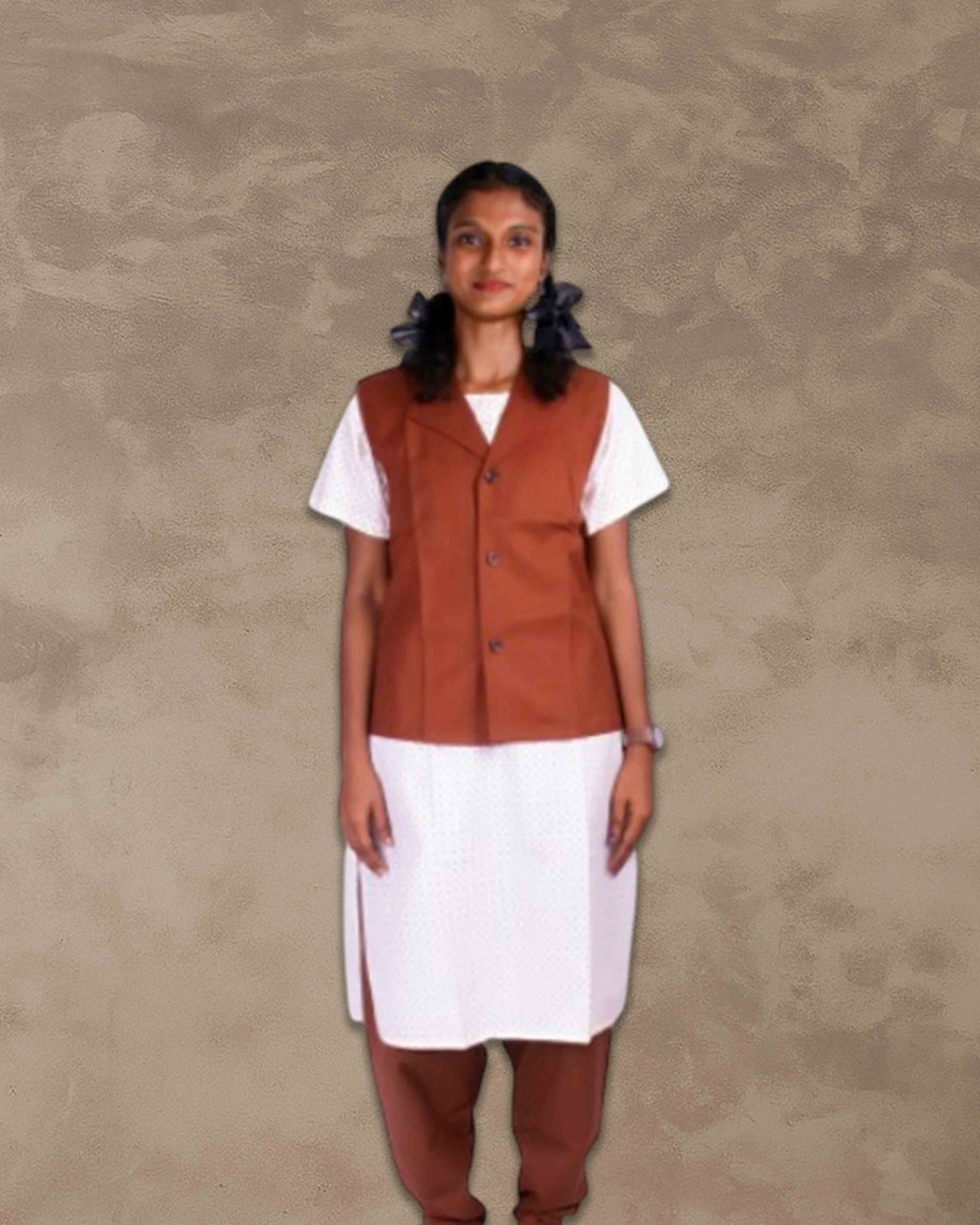 Girls School Uniform Kamiz, Jacket With Chudidhar | Readymade Stitched, Regular Fit for Girls - Brown