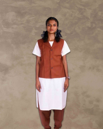 Girls School Uniform Kamiz, Jacket With Chudidhar | Readymade Stitched, Regular Fit for Girls - Brown
