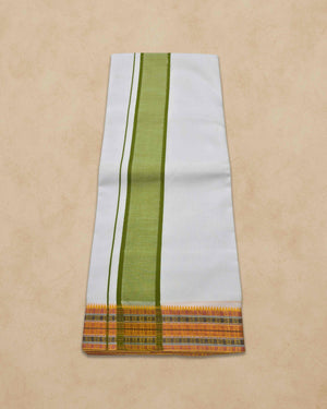 Dhoties Men's Traditional Pure Cotton Bleached White Dhoti With Cotton Color Border Size 9X5 - Bottle green