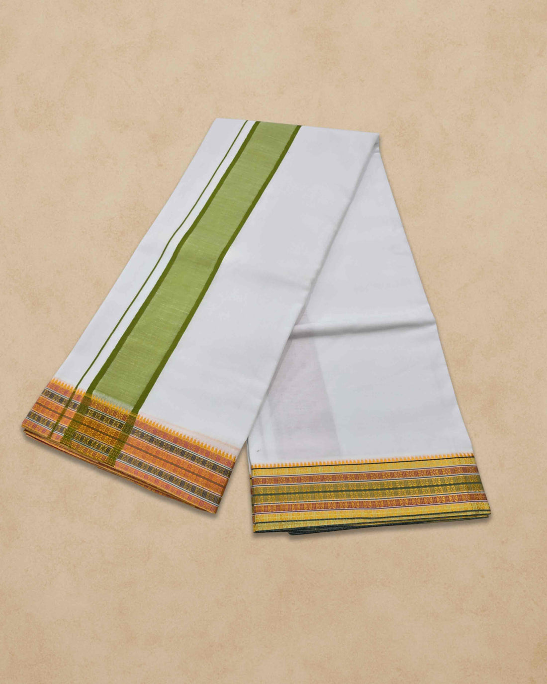 Dhoties Men's Traditional Pure Cotton Bleached White Dhoti With Cotton Color Border Size 9X5 - Bottle green
