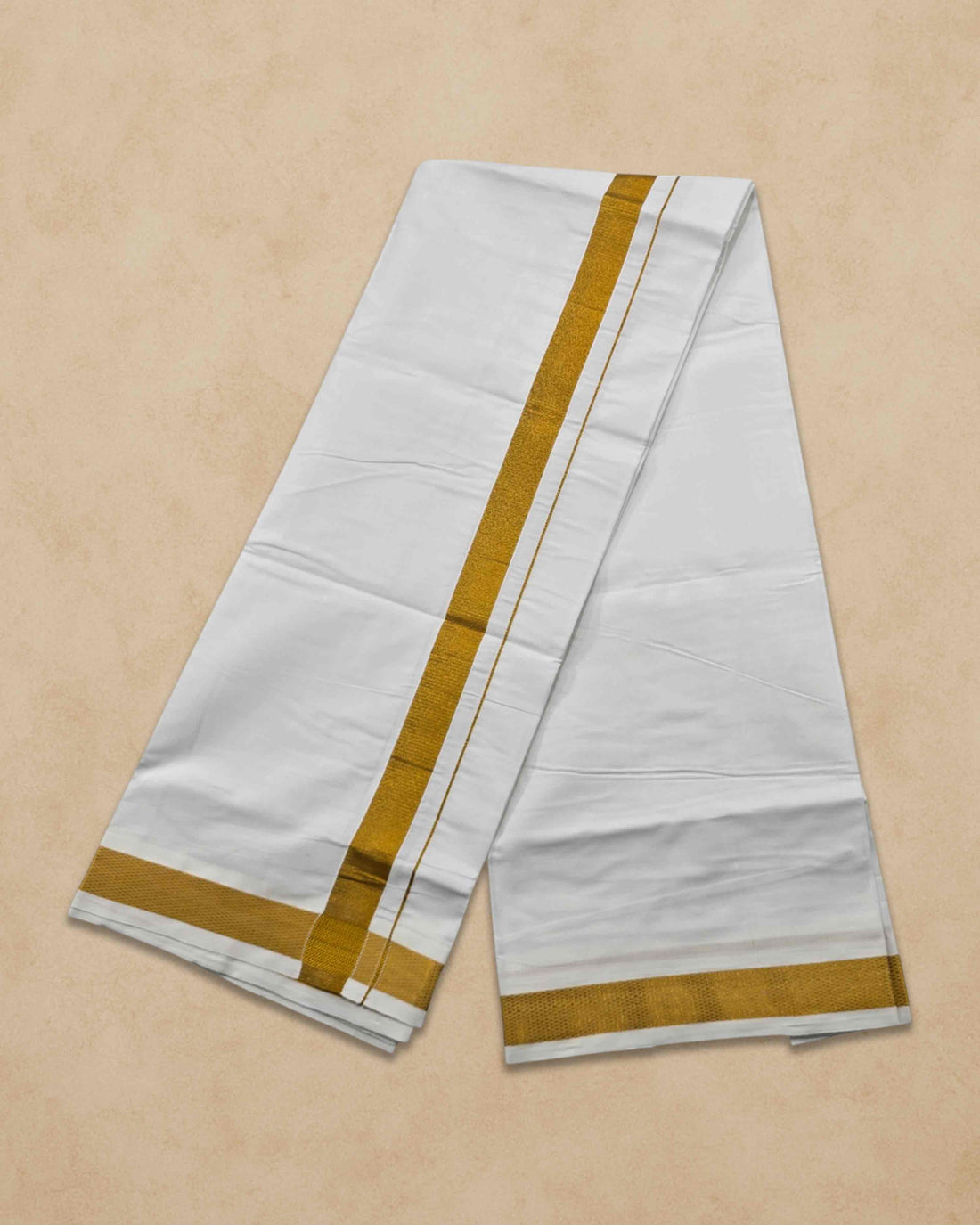Dhoties Men's Traditional Pure Cotton Bleached White Dhoti With Cotton Color Border Size 9X5 - Gold
