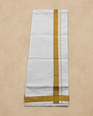 Dhoties Men's Traditional Pure Cotton Bleached White Dhoti With Cotton Color Border Size 9X5 - Gold