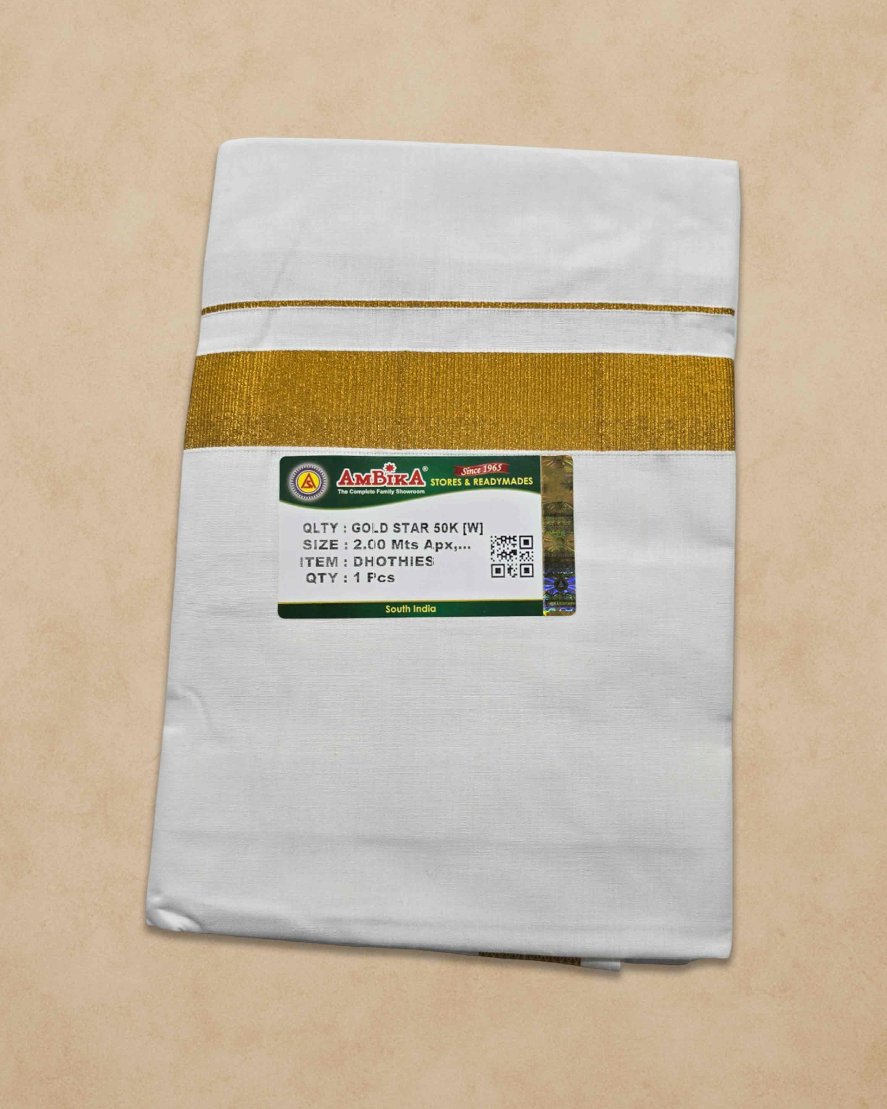 Dhoties Men's Traditional Pure Cotton Bleached White Dhoti With Cotton Color Border Size 9X5 - Gold