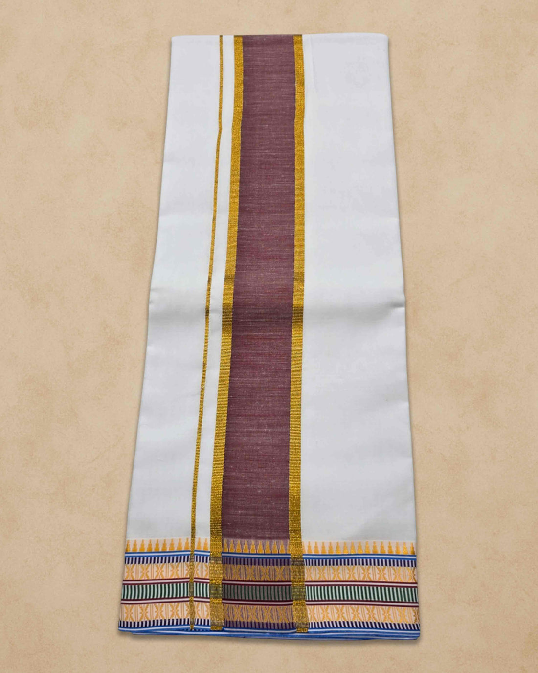 Dhoties Men's Traditional Pure Cotton Bleached White Dhoti With Cotton Color Border Size 9X5 - Maroon