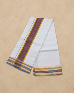 Dhoties Men's Traditional Pure Cotton Bleached White Dhoti With Cotton Color Border Size 9X5 - Maroon