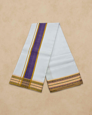 Dhoties Men's Traditional Pure Cotton Bleached White Dhoti With Cotton Color Border Size 9X5 - Purple