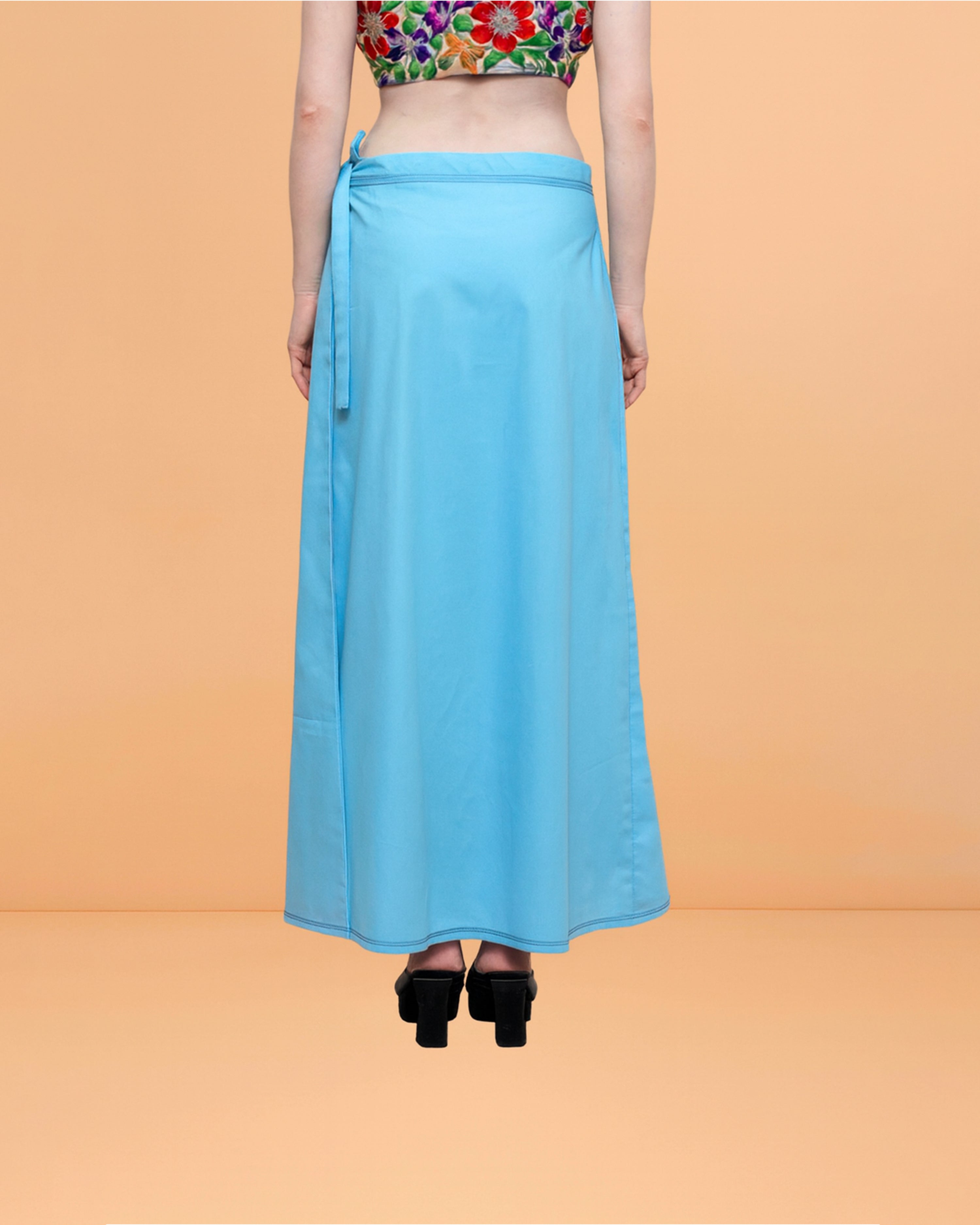 Pure Cotton Readymade Inskirt Saree Petticoat for Women's | Plain Solid Indian Readymade Inskirt Saree | Peticote Innerwear for Women Saree Petticoats - Light blue