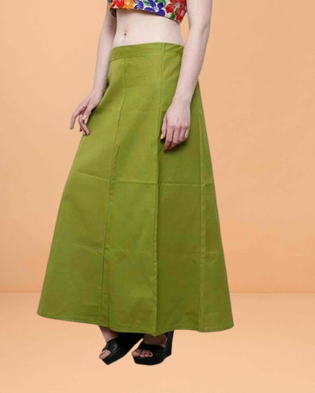 Pure Cotton Readymade Inskirt Saree Petticoat for Women's | Plain Solid Indian Readymade Inskirt Saree | Peticote Innerwear for Women Saree Petticoats - Olive Green