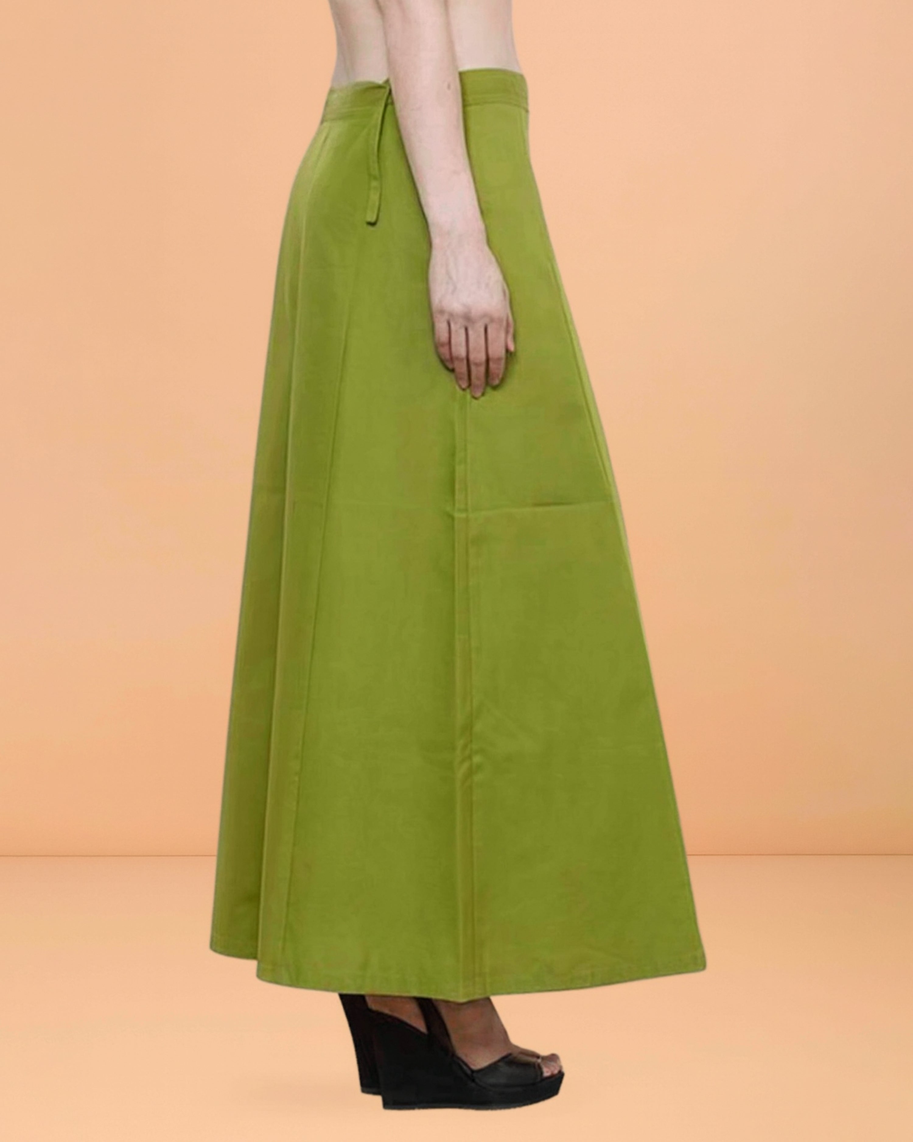 Pure Cotton Readymade Inskirt Saree Petticoat for Women's | Plain Solid Indian Readymade Inskirt Saree | Peticote Innerwear for Women Saree Petticoats - Olive Green