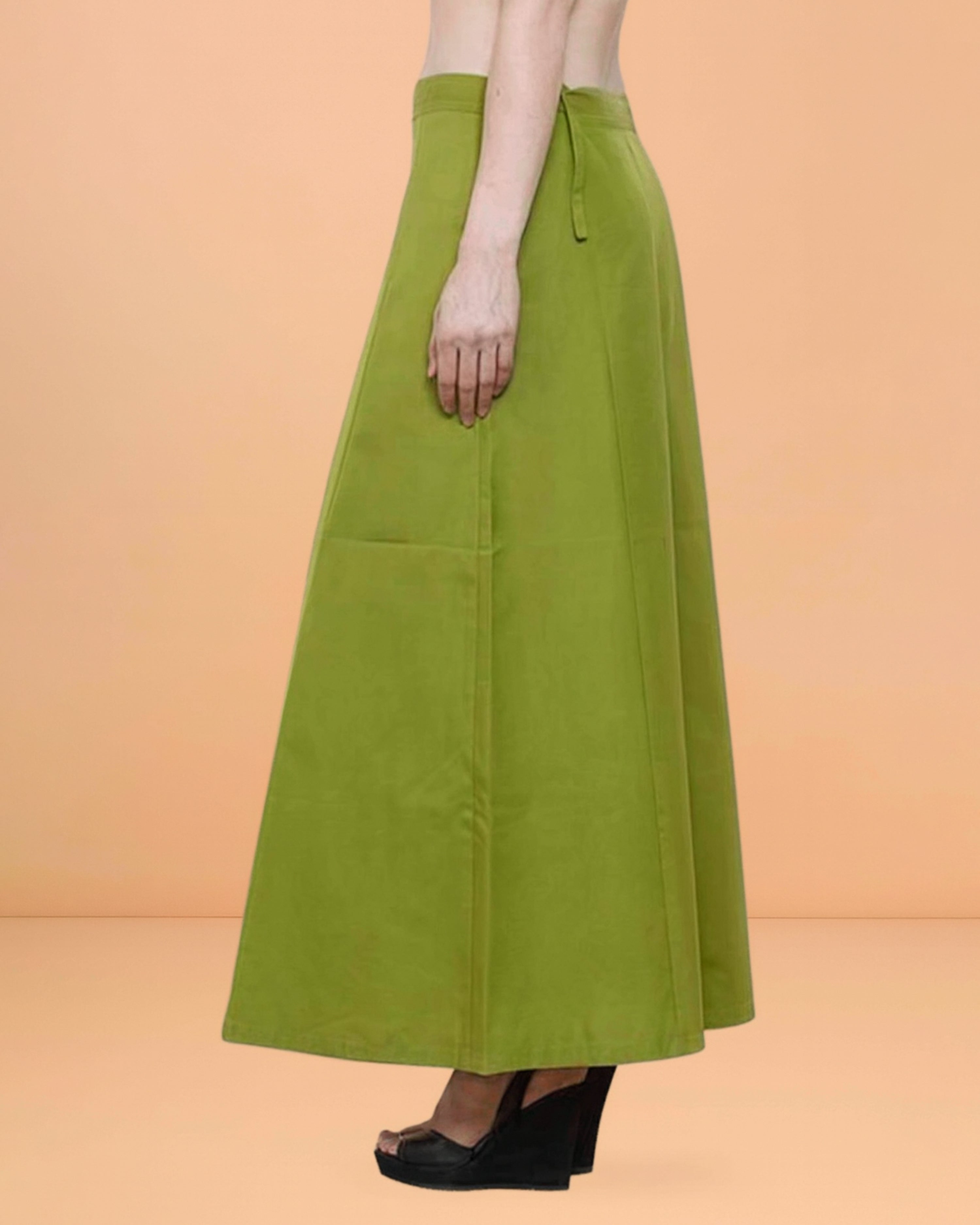 Pure Cotton Readymade Inskirt Saree Petticoat for Women's | Plain Solid Indian Readymade Inskirt Saree | Peticote Innerwear for Women Saree Petticoats - Olive Green