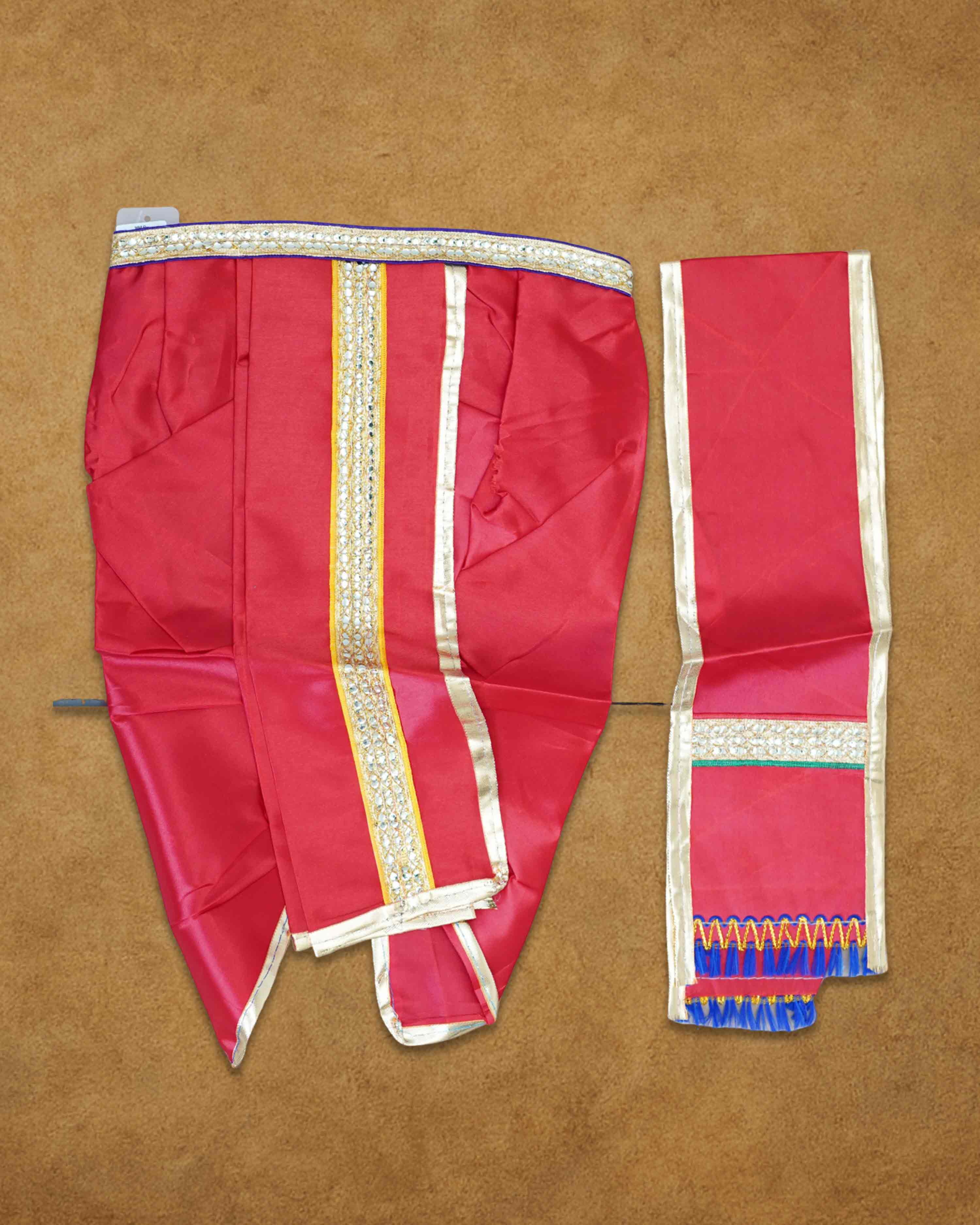 Mens Ready to Wear Pillayar Dhoti with Angwastra Set - Red